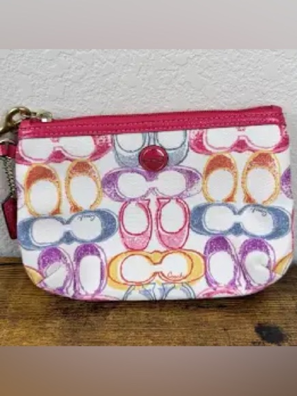 Colorful Signature Logo Scribbles Wristlet - Pink Trim